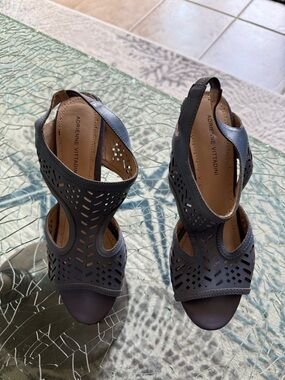 Adrienne Vittadini Black Laser-Cut Slingback Heels